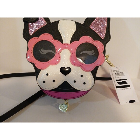 BETSEY JOHNSON "Puppy In Sunglasses" XOPUP Crossbody Bag W/Pink Glitter Accents - Picture 14 of 16